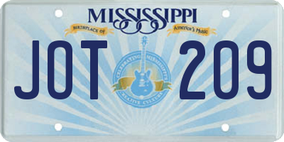MS license plate JOT209