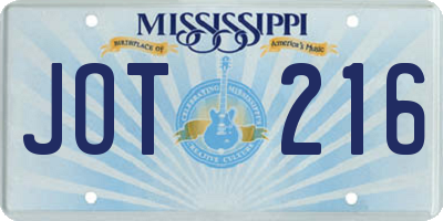 MS license plate JOT216
