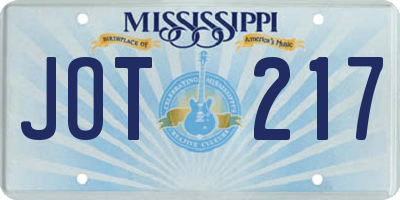 MS license plate JOT217