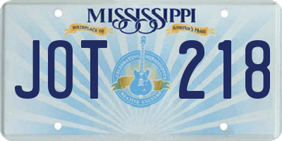 MS license plate JOT218