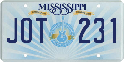 MS license plate JOT231