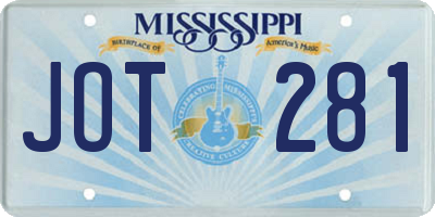 MS license plate JOT281