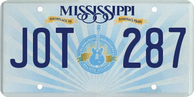 MS license plate JOT287