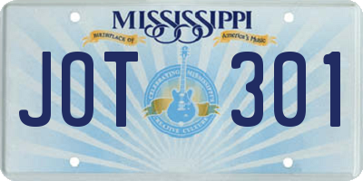 MS license plate JOT301