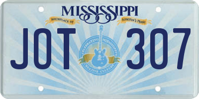 MS license plate JOT307