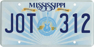 MS license plate JOT312