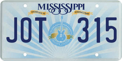 MS license plate JOT315