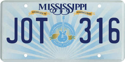 MS license plate JOT316
