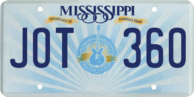 MS license plate JOT360