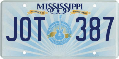 MS license plate JOT387