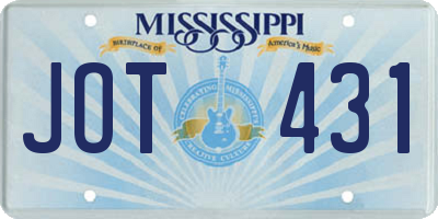 MS license plate JOT431