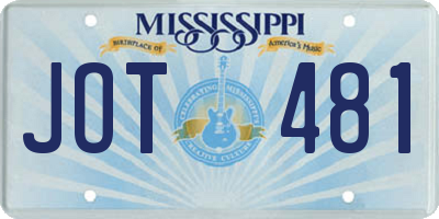 MS license plate JOT481