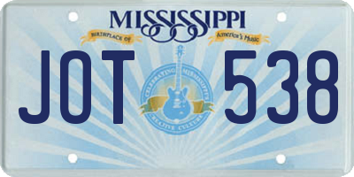 MS license plate JOT538
