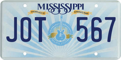 MS license plate JOT567