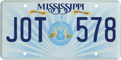 MS license plate JOT578
