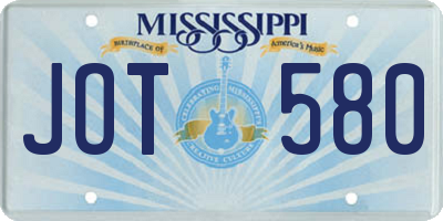 MS license plate JOT580