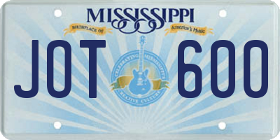 MS license plate JOT600