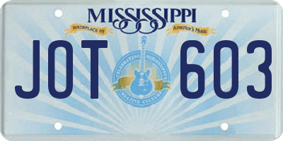 MS license plate JOT603