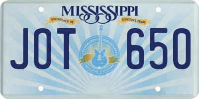 MS license plate JOT650