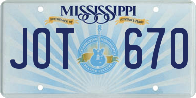 MS license plate JOT670
