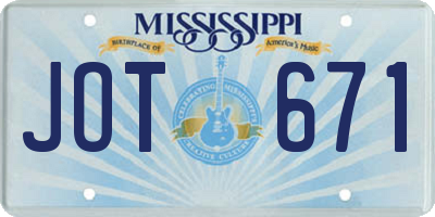 MS license plate JOT671