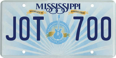 MS license plate JOT700