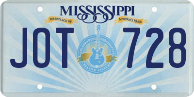 MS license plate JOT728