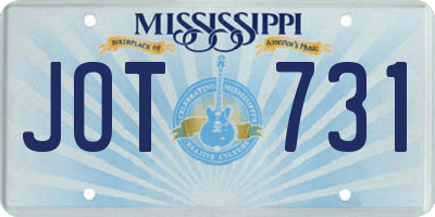 MS license plate JOT731