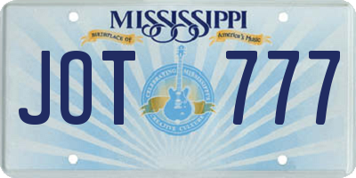MS license plate JOT777