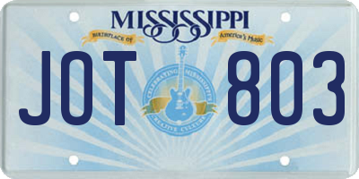 MS license plate JOT803