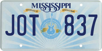 MS license plate JOT837