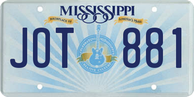 MS license plate JOT881