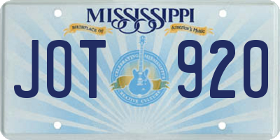 MS license plate JOT920
