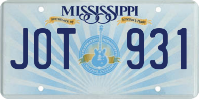 MS license plate JOT931