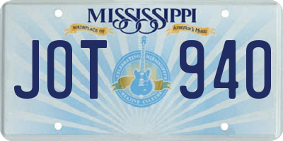 MS license plate JOT940