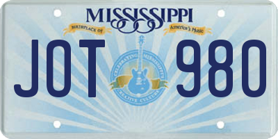 MS license plate JOT980