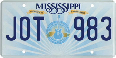 MS license plate JOT983