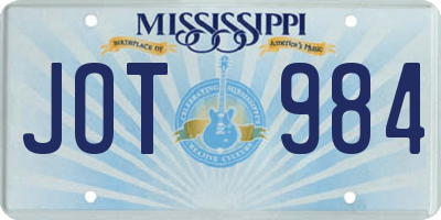 MS license plate JOT984