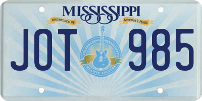 MS license plate JOT985