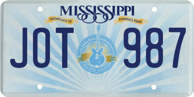 MS license plate JOT987