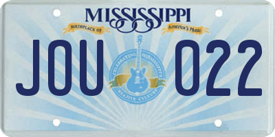 MS license plate JOU022