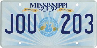 MS license plate JOU203