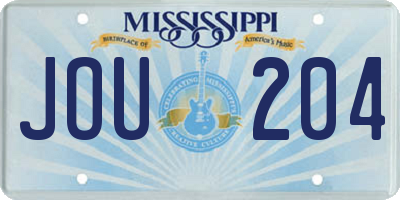 MS license plate JOU204
