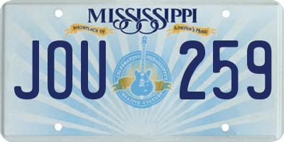 MS license plate JOU259