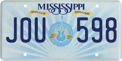 MS license plate JOU598
