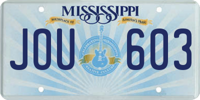 MS license plate JOU603