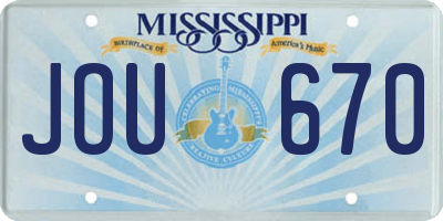 MS license plate JOU670