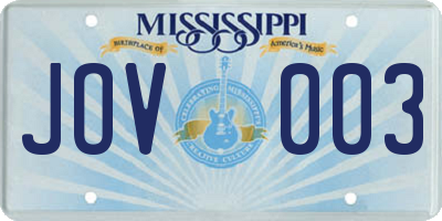 MS license plate JOV003