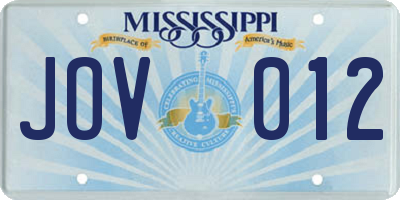 MS license plate JOV012