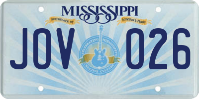 MS license plate JOV026